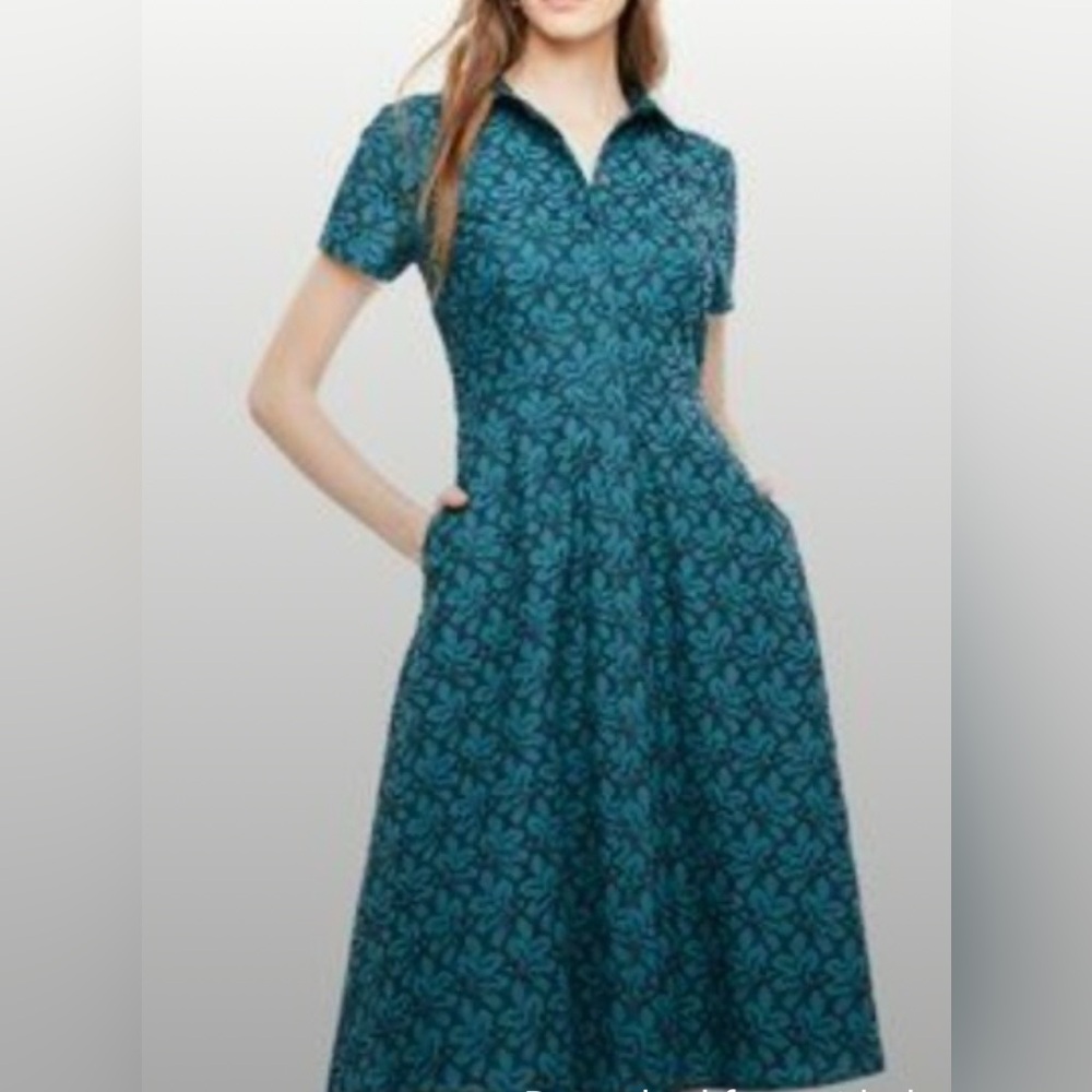 Ann Taylor Teal Floral Eyelit Midi Dress Size 4